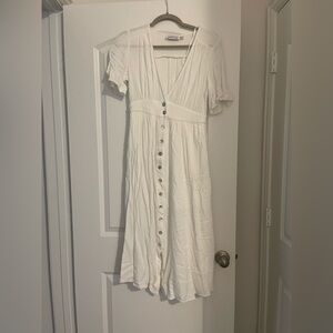 White Button-Down Midi Dress